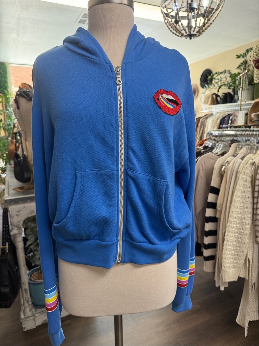 Lauren Moshi Lachelle Candy Lip Zip Up Hoodie in Blue Size Small
